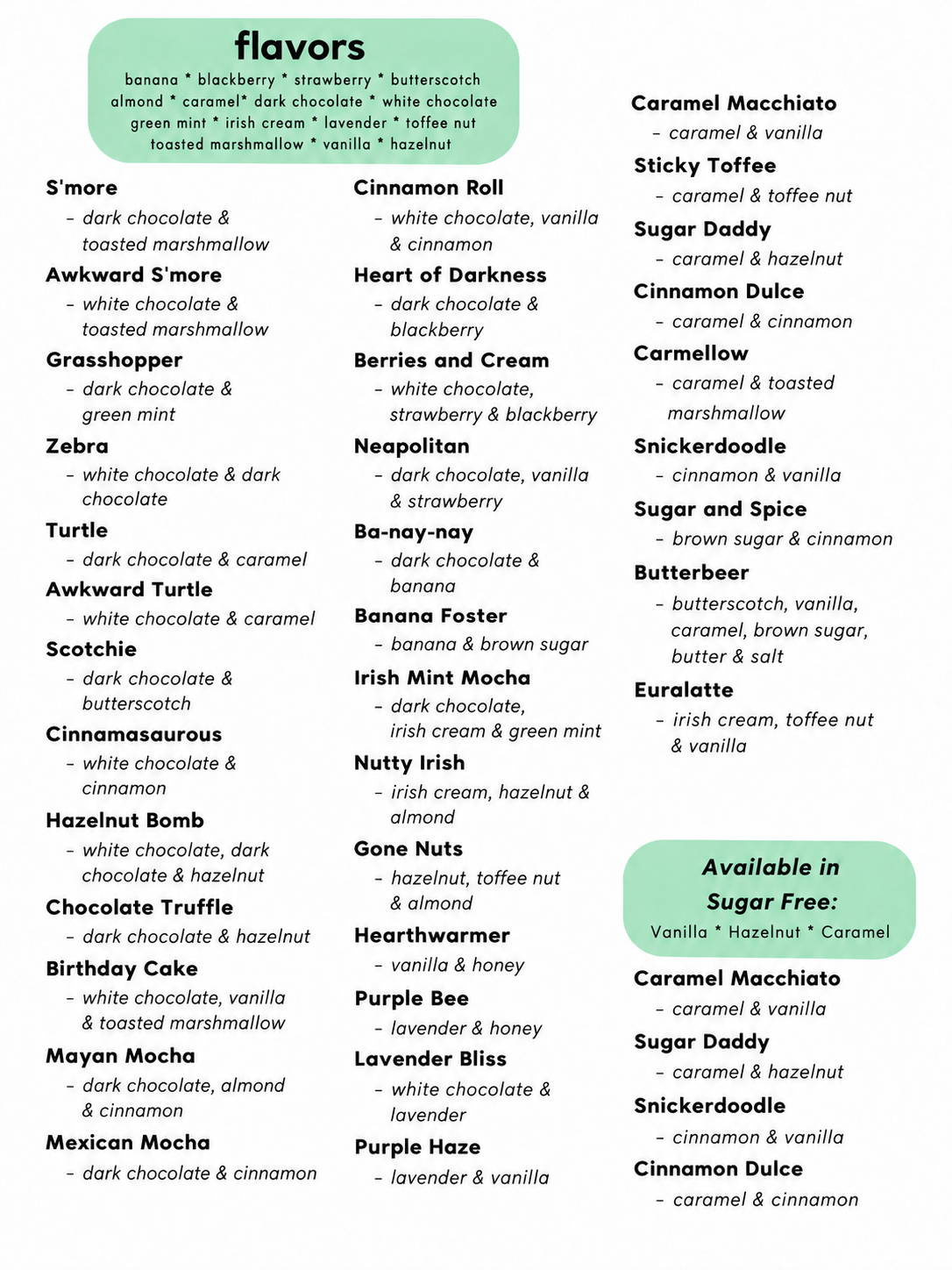 Café Latte Specialty Coffee menu